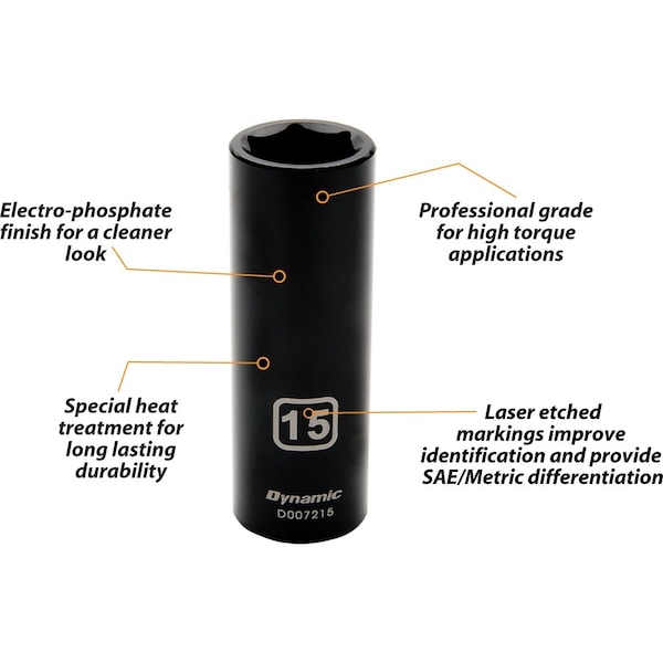 Tools 3/8 Drive 6 Point Metric, 13mm Deep Length, Impact Socket